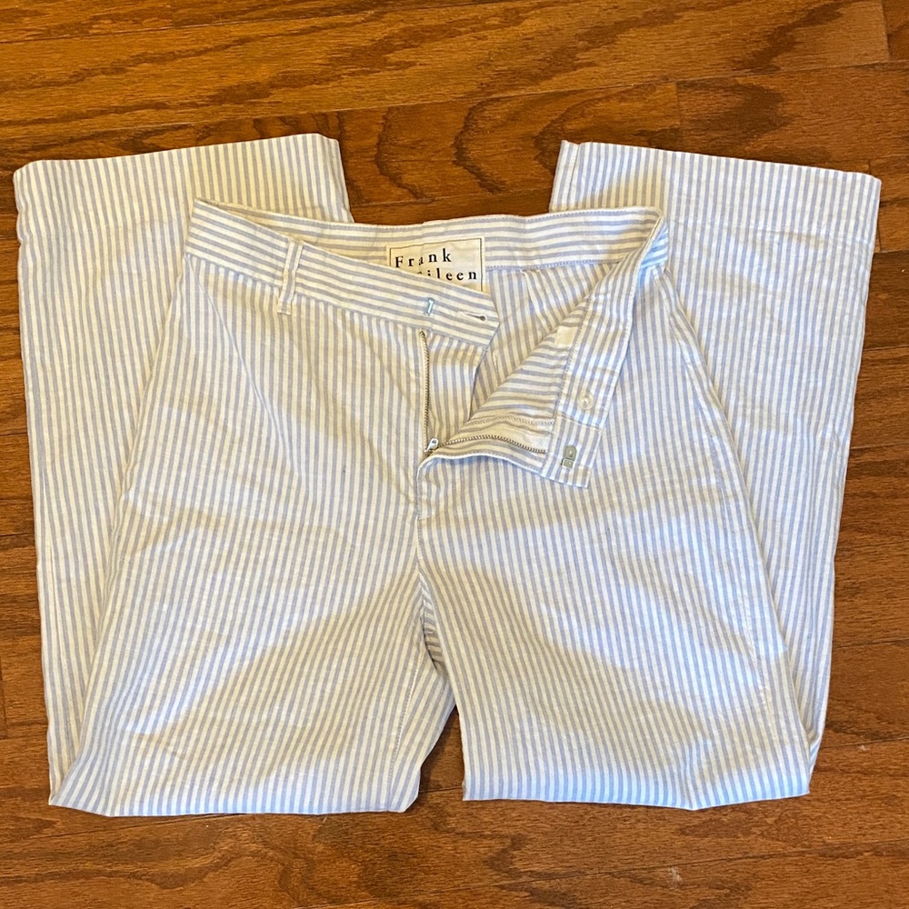 Cottage-core boho Frank & Eileen Light Blue Striped wide leg with buttons